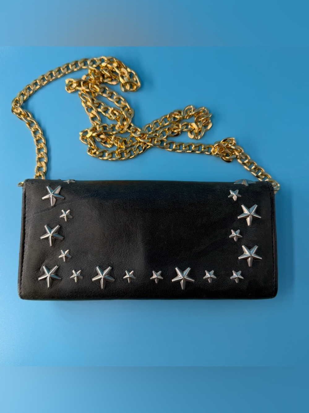 Jimmy Choo Studded Grey Flap Wallet On Chain Crossbody - Picture 3 of 6